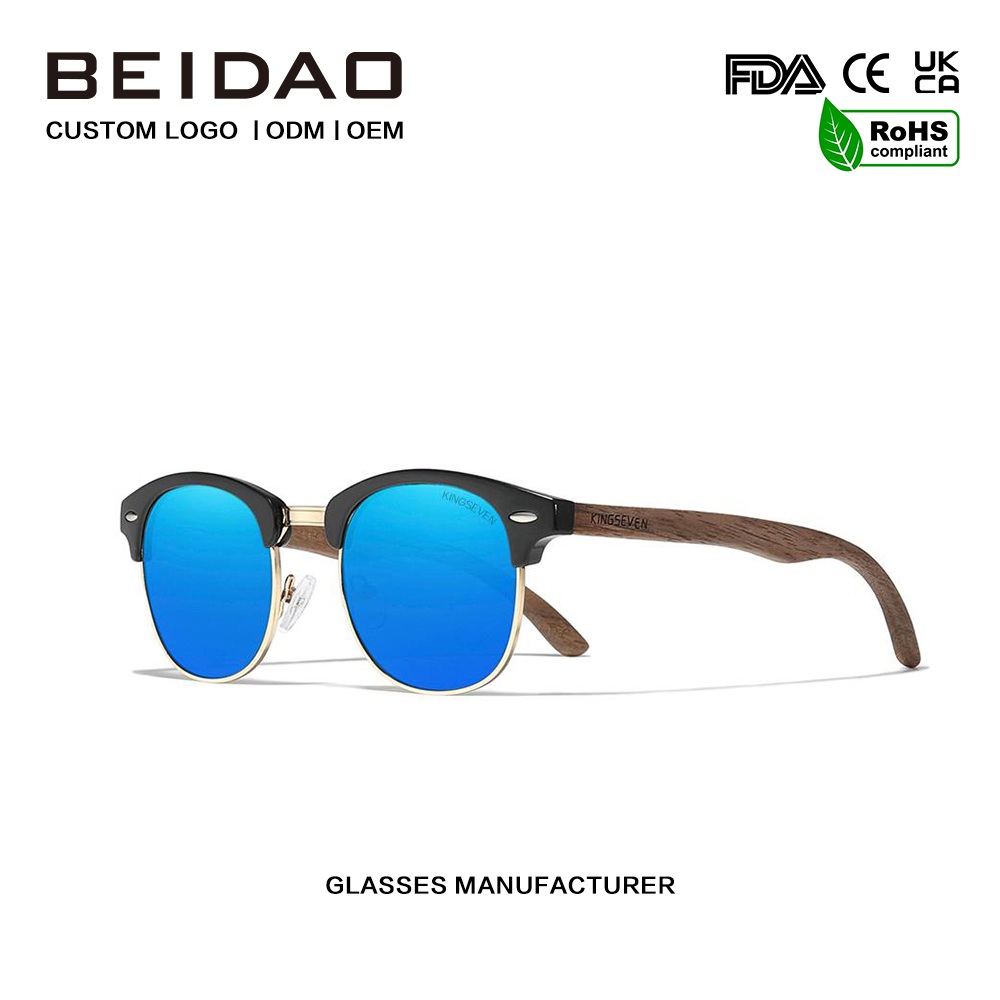Blue Polarized Walnut Wooden Sunglasses