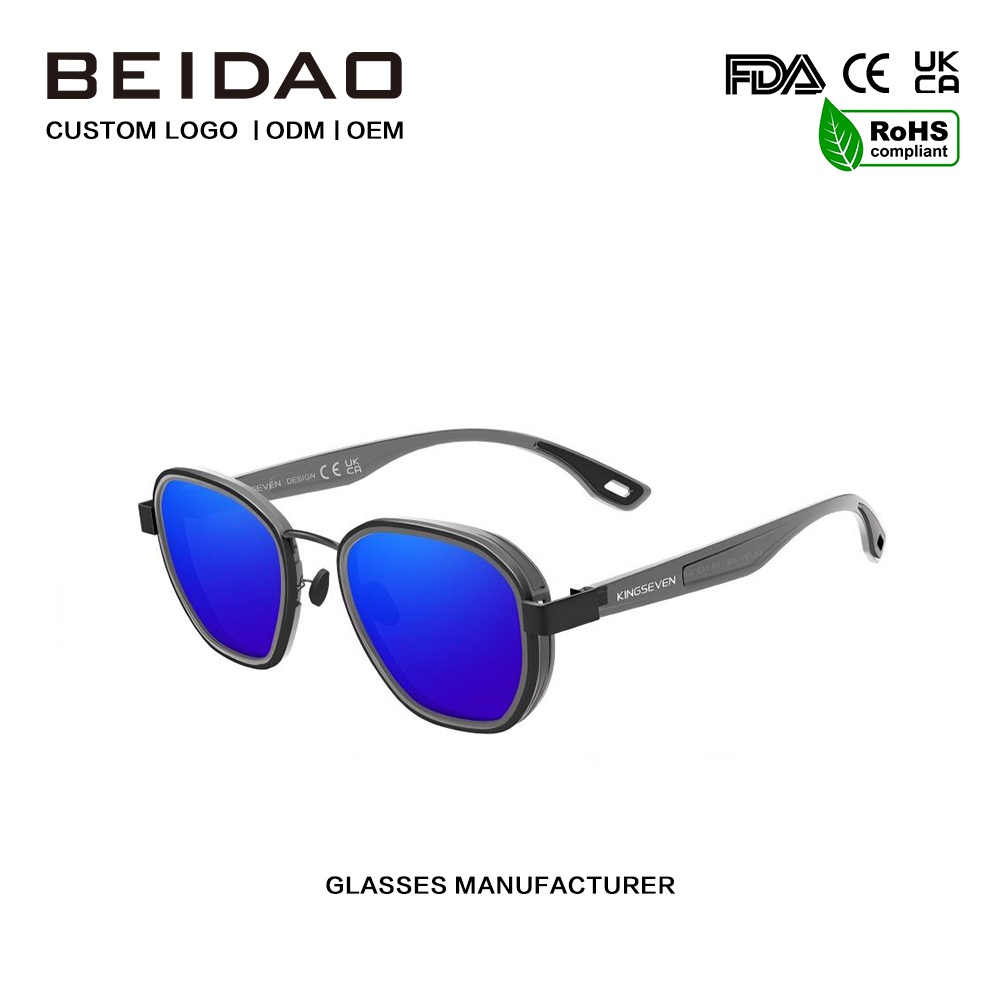 Dark Blue Classic Reflective Aluminum Polarized Sunglasses