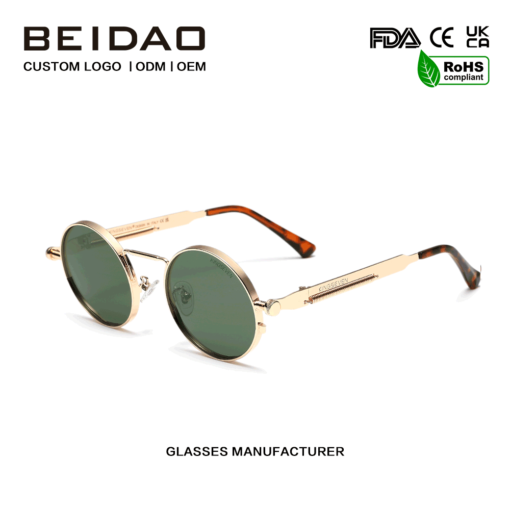 Designer UV400 protection Green Polarized  Metal Frame Sunglasses