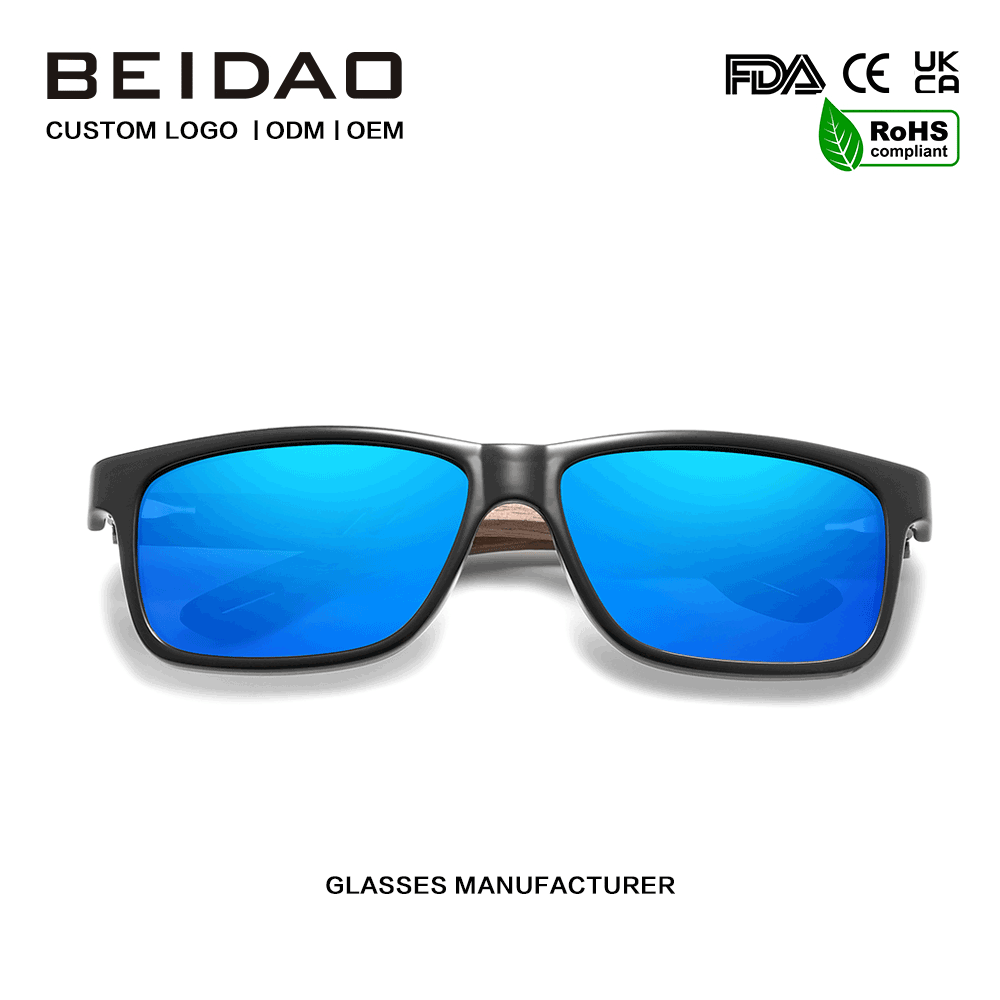 For Unisex Walnut  Frame Blue Polarized Sunglasses