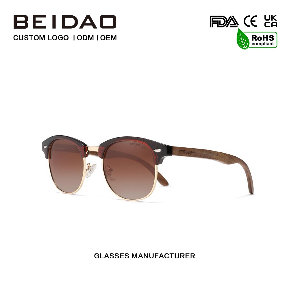 Gradient Brown Polarized Walnut Wooden Sunglasses