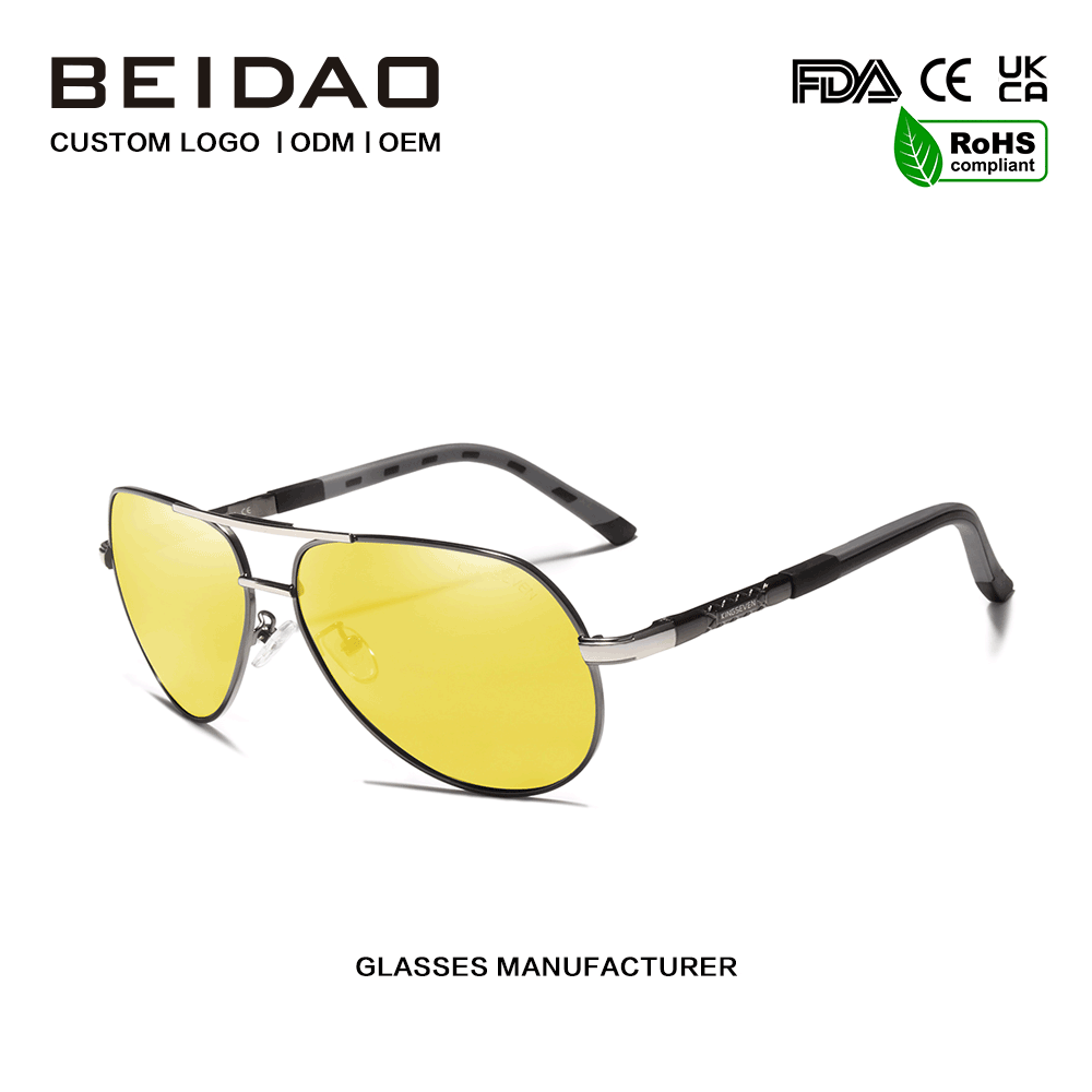Men's Night Vision Polarized Metal Frame Sunglasses Yellow Lens