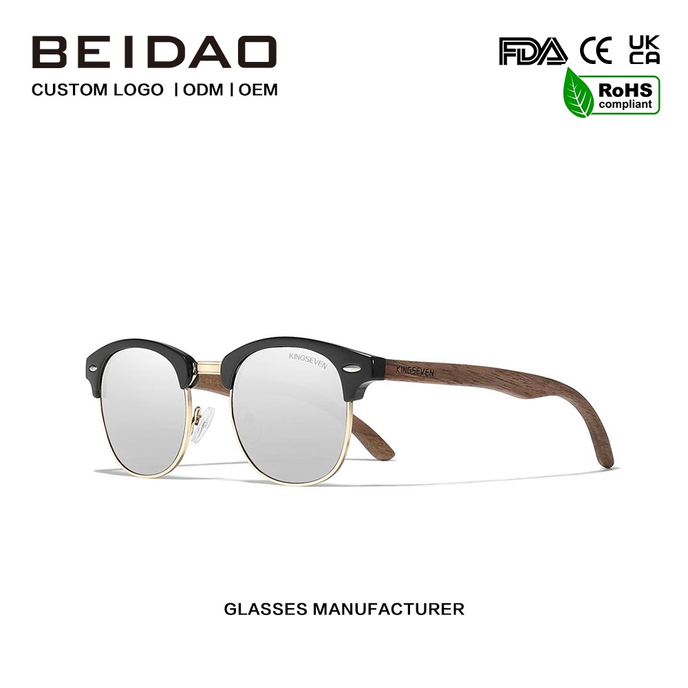 Silver Polarized Walnut Wooden Sunglasses